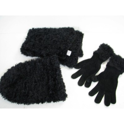 WESTBOUND Black Fuzzy FAUX FUR SET Gloves Scarf BUCKET HAT/CAP Silky Feel WINTER  eb-33414509